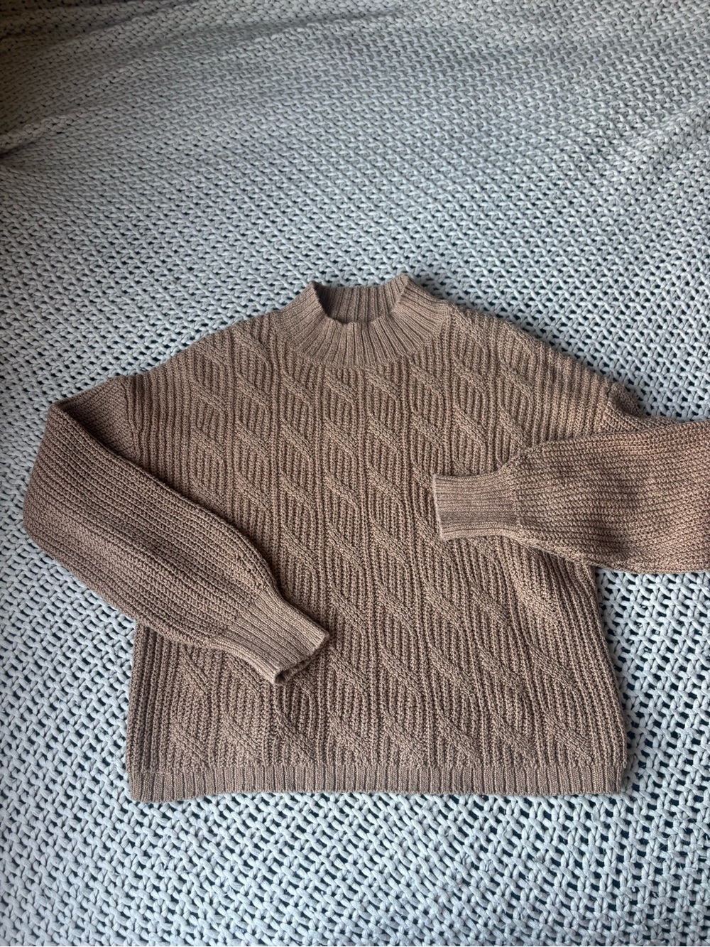 J Crew Brown Mock Neck Cable Knit Sweater